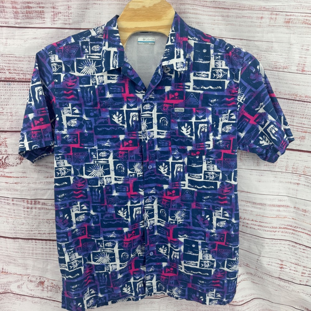 Columbia PFG Shirt Mens XLT Tall Short Sleeve Fishing Vented Ocean Tropica